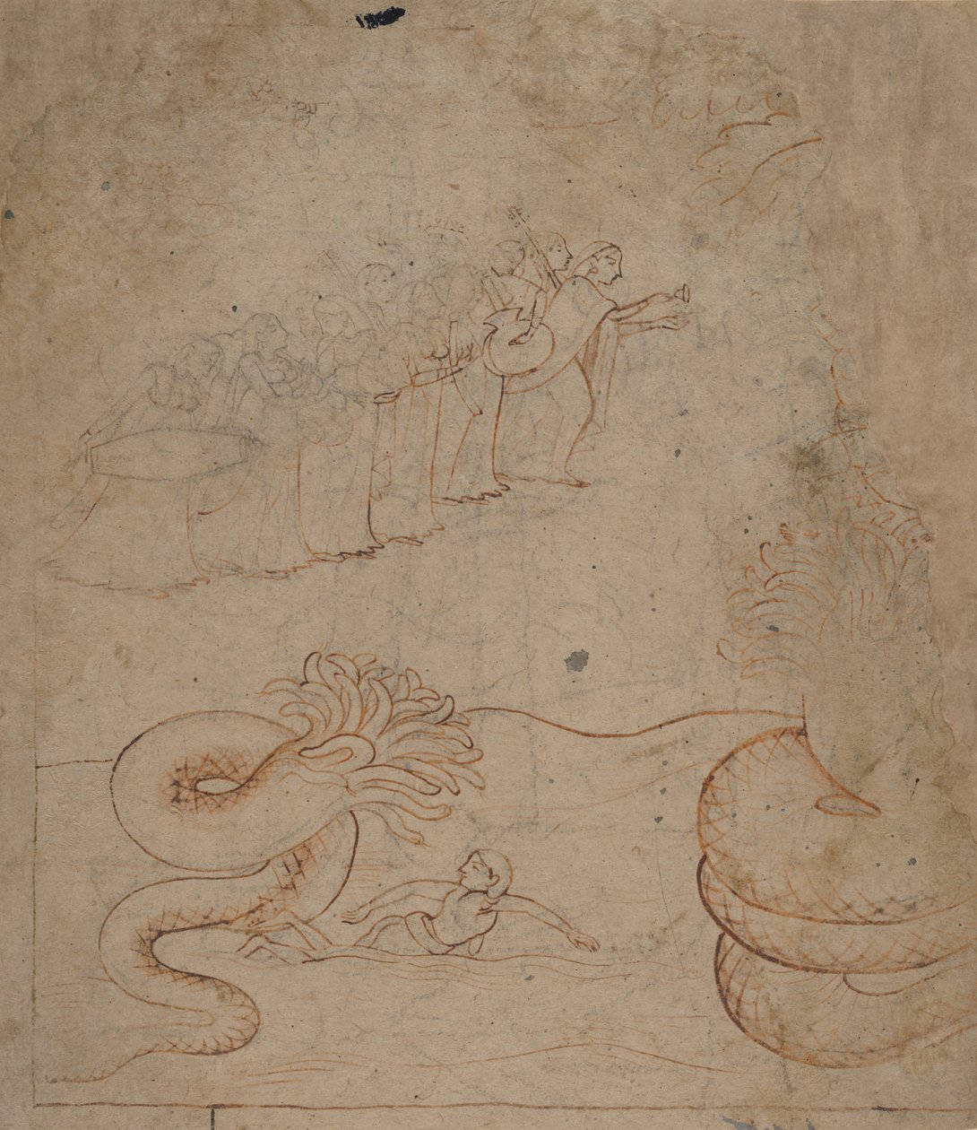 Krishna Subdues the Serpent Kaliya in the Yamuna River..., ca. 1780.  द्वारा अज्ञात