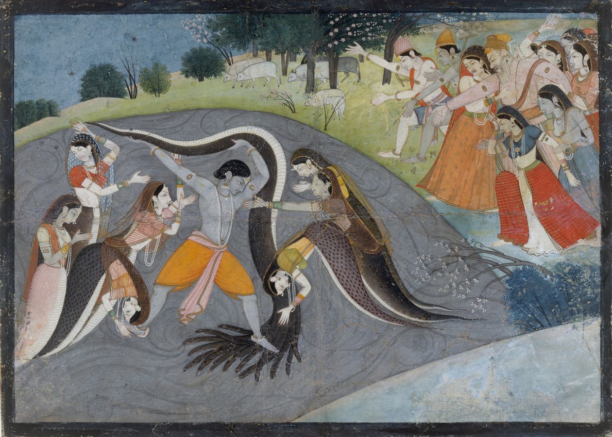 Krishna Subduing Kaliya, the Snake Demon: Folio from a Bhagavata Purana Series , ca. 1785.  द्वारा अज्ञात
