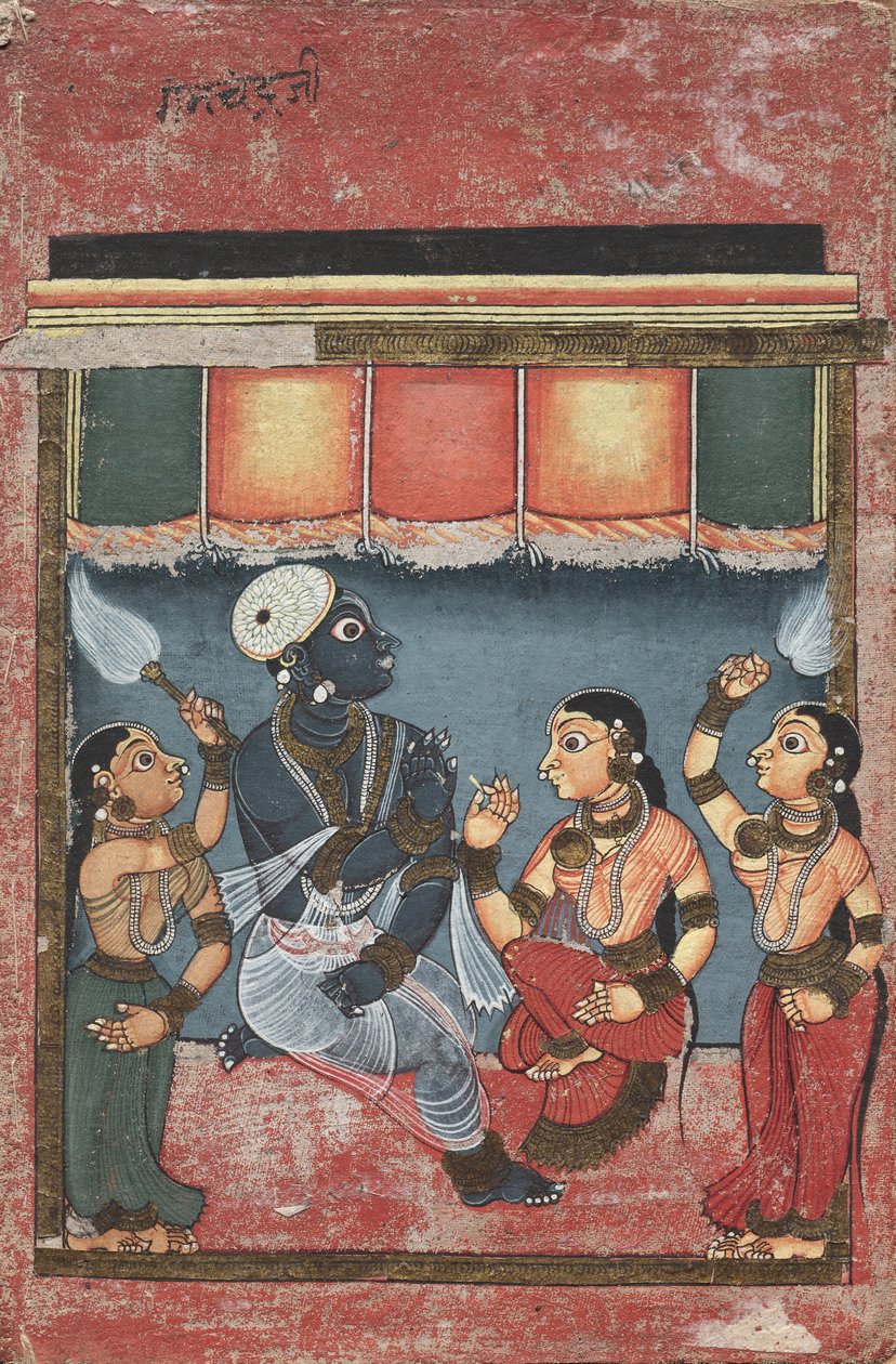 राधा के साथ कृष्ण और दो अटेंडेंट रेक्टो, जगन्नाथ, सुभद्रा और बलराम ... 18 वाँ प्रतिशत द्वारा अज्ञात