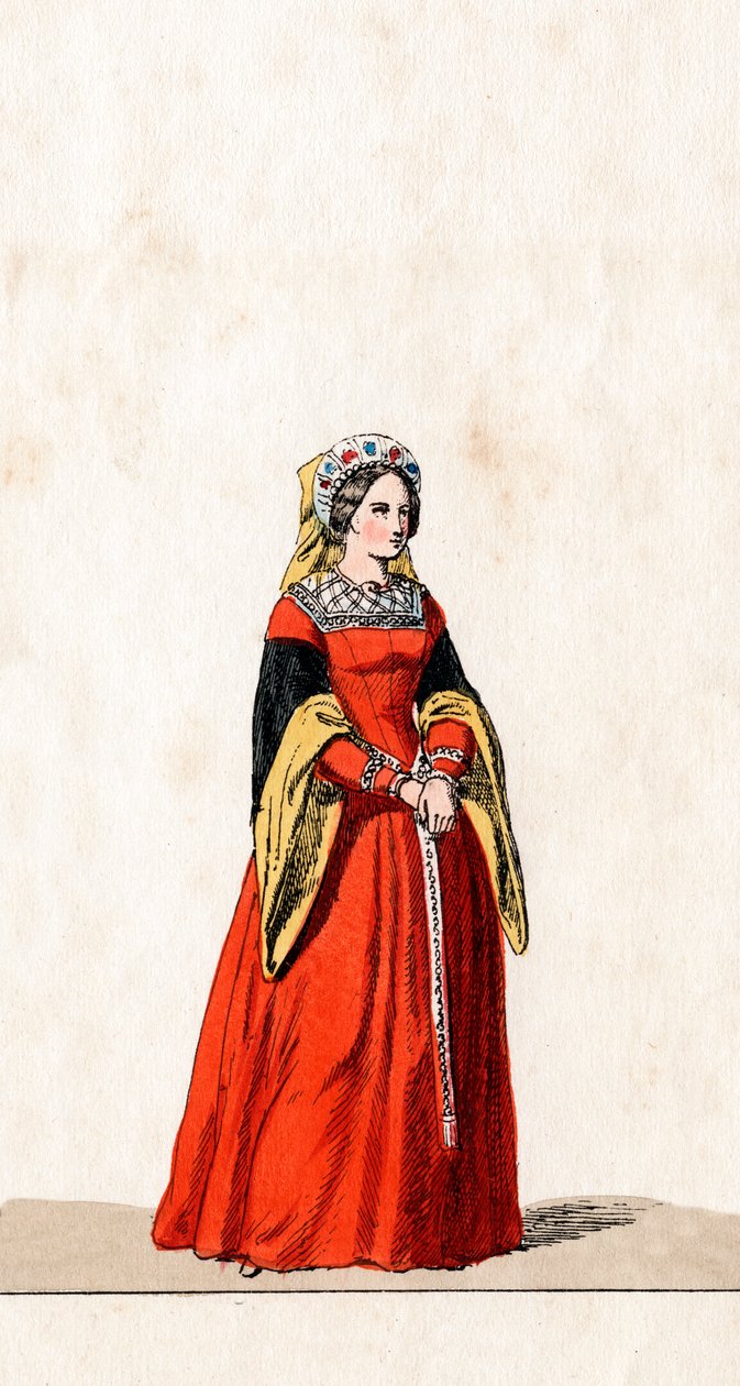 लेडी-इन-वेटिंग, कॉस्ट्यूम डिज़ाइन फॉर शेक्सपियर प्ले, हेनरी VIII, 19 वीं शताब्दी द्वारा अज्ञात