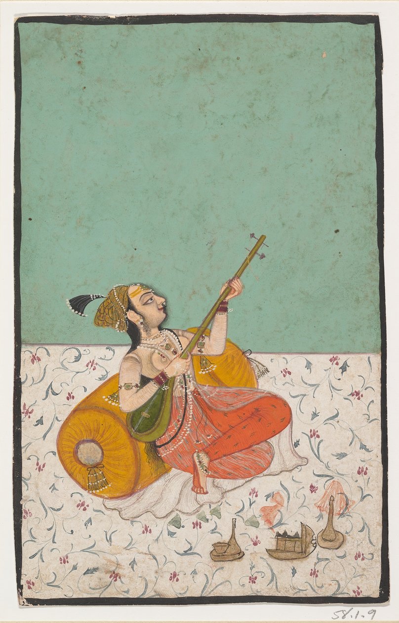 लेडी संगीतकार एक सितार बजाना, ca. 1800। द्वारा अज्ञात