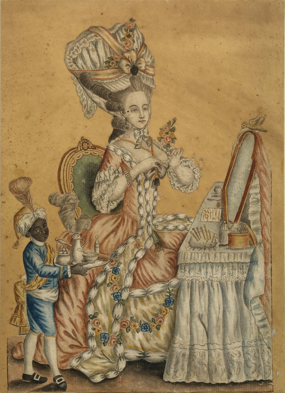 एक काले लड़के के साथ एक शौचालय में लेडी, 1770 के दशक में द्वारा अज्ञात