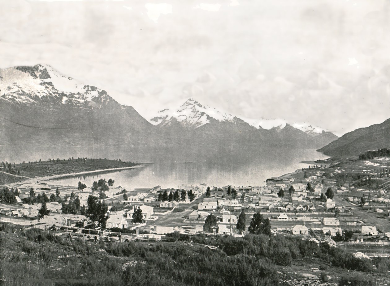 वाकाटिपु झील और पहाड़, क्वीन्सटाउन, न्यूजीलैंड, 1895। द्वारा अज्ञात