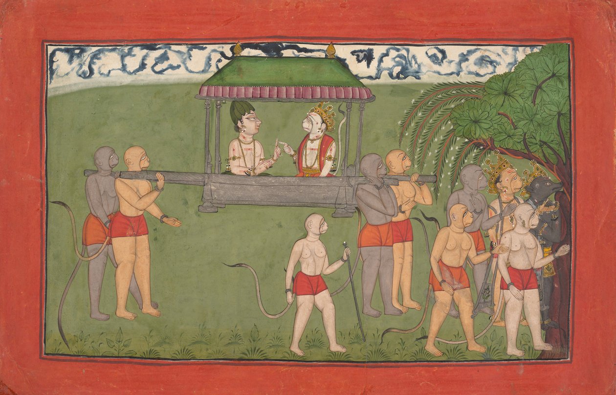 लक्ष्मण और सुग्रीव रामन आशीर्वाद पाने के लिए पालकी से लदे हुए ..., ca. 1710-1725। द्वारा अज्ञात
