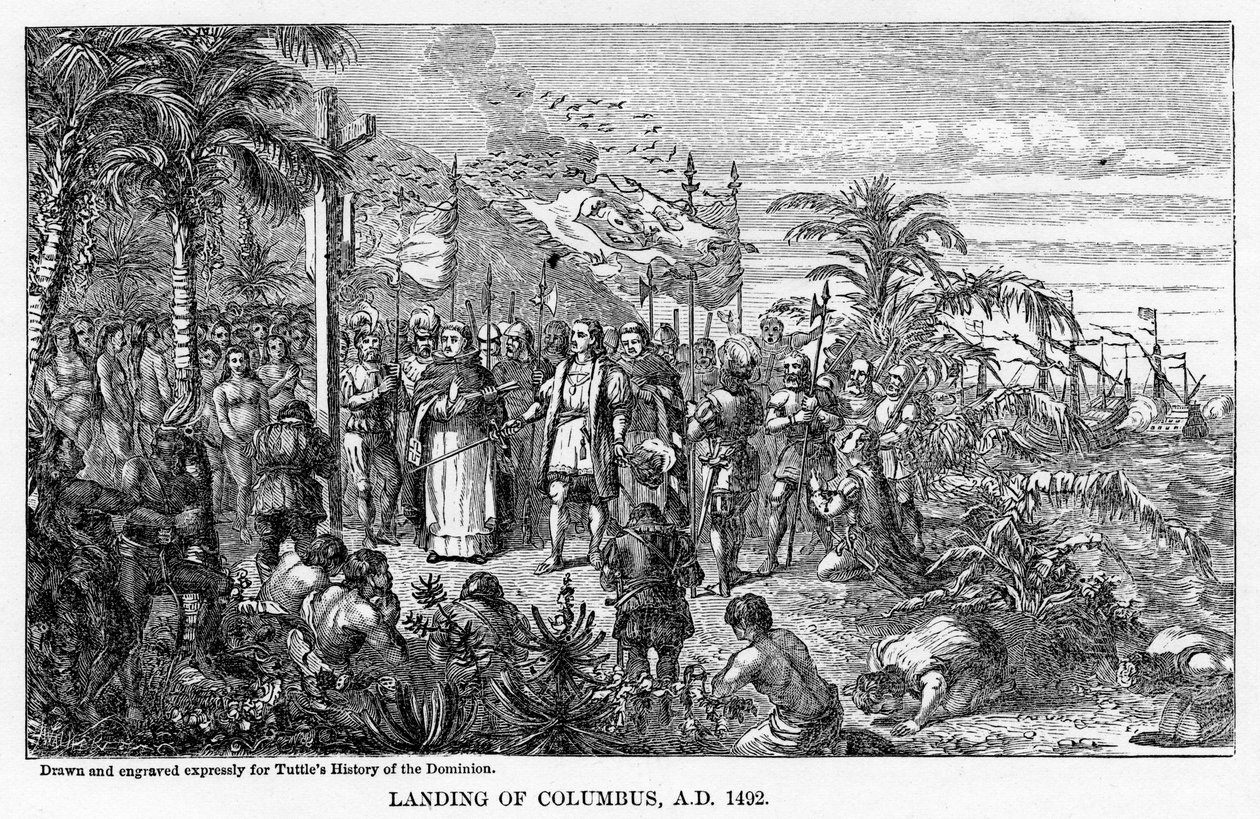 कोलंबस का लैंडिंग, 1492 ई।, 1877 द्वारा अज्ञात