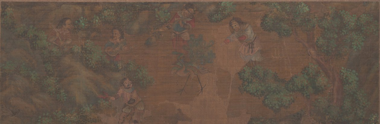 वुडलैंड सेटिंग में फिगर की लैंडस्केप पेंटिंग। द्वारा अज्ञात