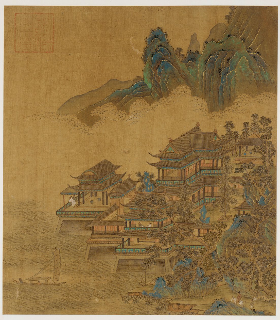 परिदृश्य: झील और पहाड़ों के बीच एक महल, मिंग या किंग राजवंश, 17वीं शताब्दी। द्वारा अज्ञात