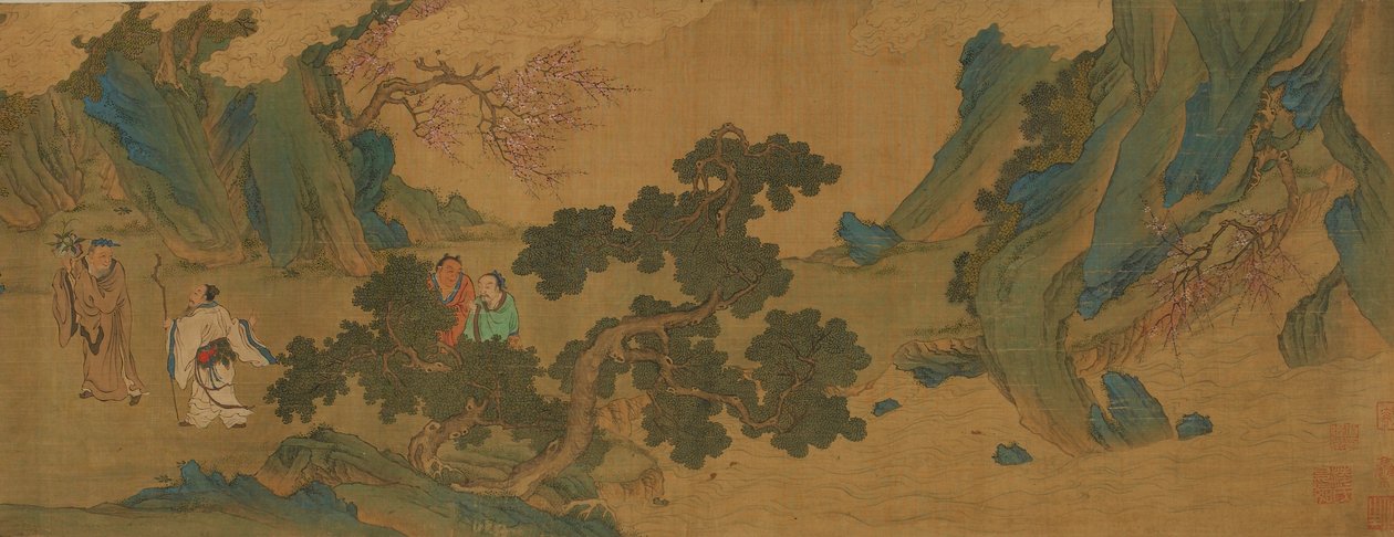 पहाड़ों में दाओवादी अमर लोगों के साथ परिदृश्य, मिंग या किंग राजवंश, 17वीं सदी। द्वारा अज्ञात