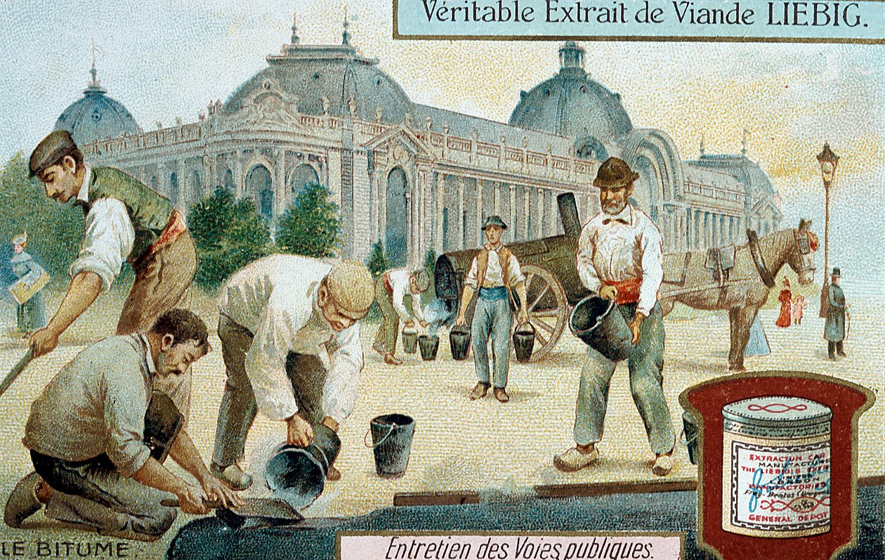 पेरिस सड़क में बिटुमेन सड़क की सतह बिछाने, c1900 द्वारा अज्ञात