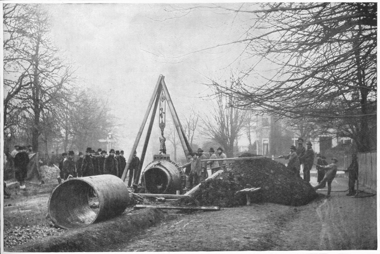 साउथवार्क और वॉक्सहॉल वाटर कंपनी, लंदन द्वारा c1902 1903 में एक बड़े जल स्तर का निर्माण द्वारा अज्ञात