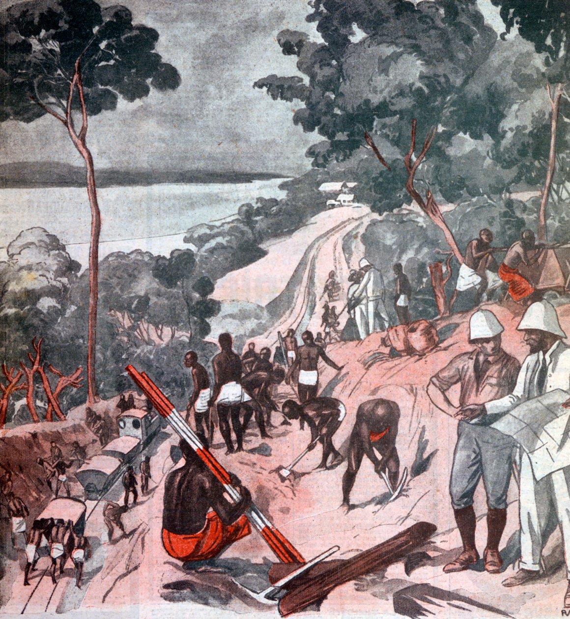 इक्वेटोरियल सन, ब्राज़ाविल, कांगो, 1924 के तहत रेलवे ट्रैक बिछाना द्वारा अज्ञात