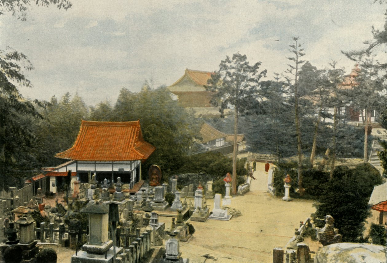 Le Cimetiere Kurodani a Kioto, Tombes Sculptees, Tombstones in Kurodani कब्रिस्तान, क्योटो, 1900। द्वारा अज्ञात