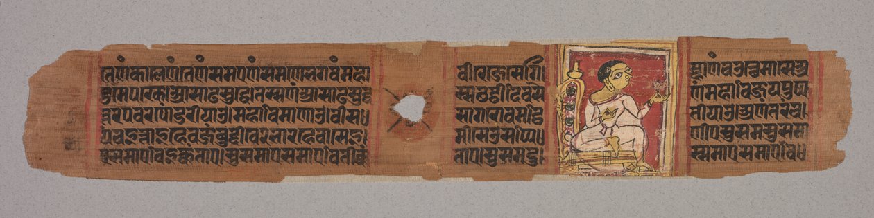 जैन पांडुलिपि से पत्ता: कल्प-सूत्र: भिक्षु होल्डिंग एक फूल रेक्टो, 1279। द्वारा अज्ञात