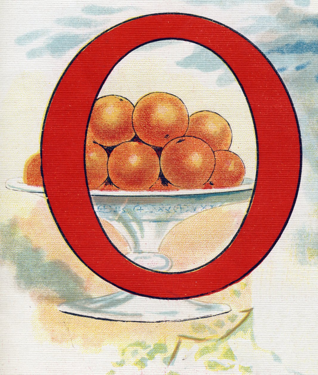 पत्र ओ: संतरे। "एबीसी ल'अल्फाबेट डेस बेब्स" में उत्कीर्णन। क्रोमोलिथोग्राफी में कैनवास पर अटूट आयतन। ए कैपेंदु, संपादक, पेरिस। 20वीं सदी की शुरुआत, 1905 के आसपास। अंग्रेजी मूल की इमेजरी, प्रत्येक शुरुआत के अनुरूप फ्रेंच में शब्दों के साथ द्वारा अज्ञात