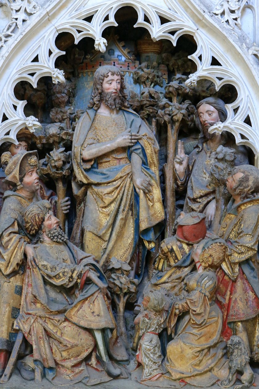 सेंट जॉन द बैपटिस्ट का जीवन: "" सेंट। जॉन द बैपटिस्ट भगवान की अंगूठी दिखा रहा है।"" उत्तरी गाना बजानेवालों के उत्तरी छोर की उच्च राहत (1531)। अमीन्स कैथेड्रल, एमियंस, फ्रांस द्वारा अज्ञात