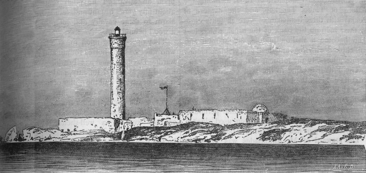 पैरोस द्वीप, अलेक्जेंड्रिया पर प्रकाशस्तंभ, c1882 द्वारा अज्ञात
