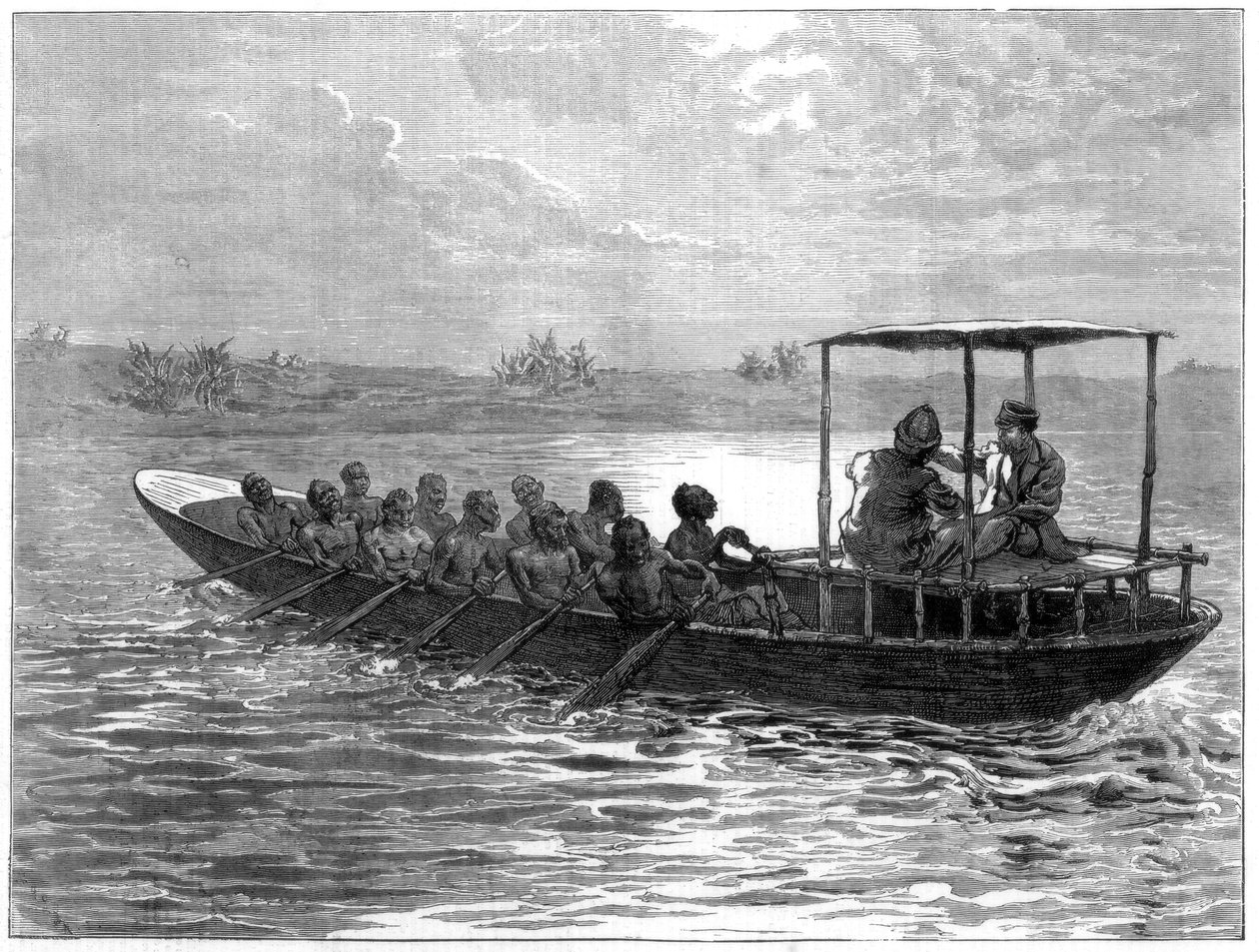 लिविंगस्टोन और स्टेनली, उज्जी से रुसीज़ी नदी तक जा रहे हैं, 1871 द्वारा अज्ञात