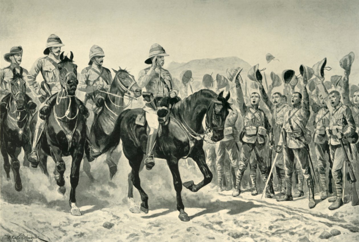 वंडर रिवर, 1901 में लॉर्ड रॉबर्ट्स ने अपने आगमन पर सैनिकों की जयकार की। द्वारा अज्ञात