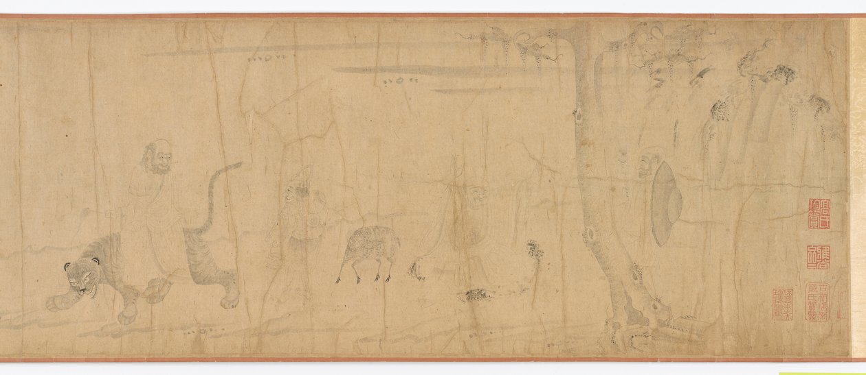 लुओहान और समुद्र पार करने वाले जानवर, मिंग राजवंश, 16वीं-17वीं शताब्दी। द्वारा अज्ञात