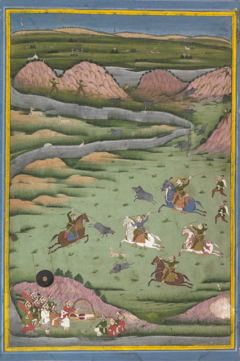महाराणा अमर सिंह द्वितीय या संग्राम सिंह शिकार जंगली सूअर, 19 वीं शताब्दी। द्वारा अज्ञात