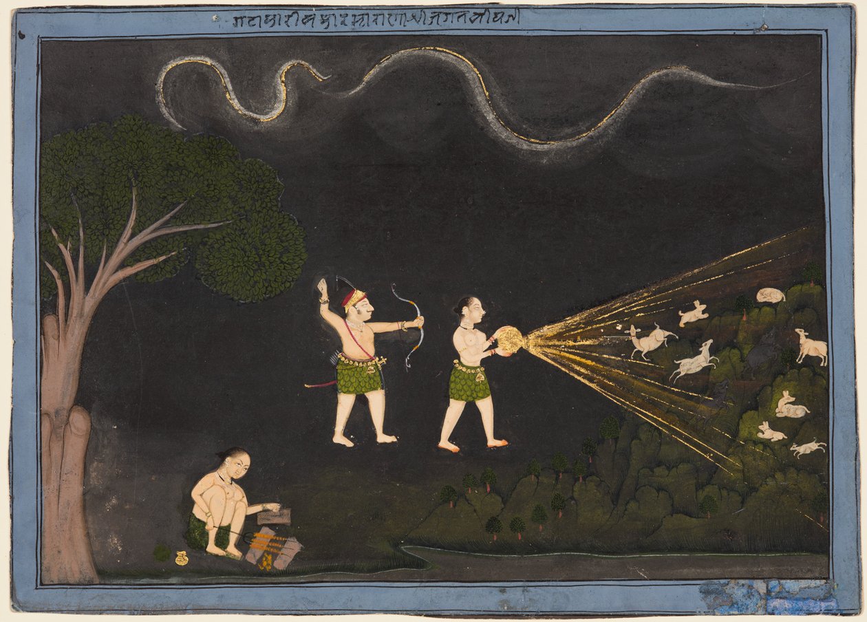 Maharana Jagat Singh dressed as a Bhil, hunting deer at night, c. 1735-40.  द्वारा अज्ञात