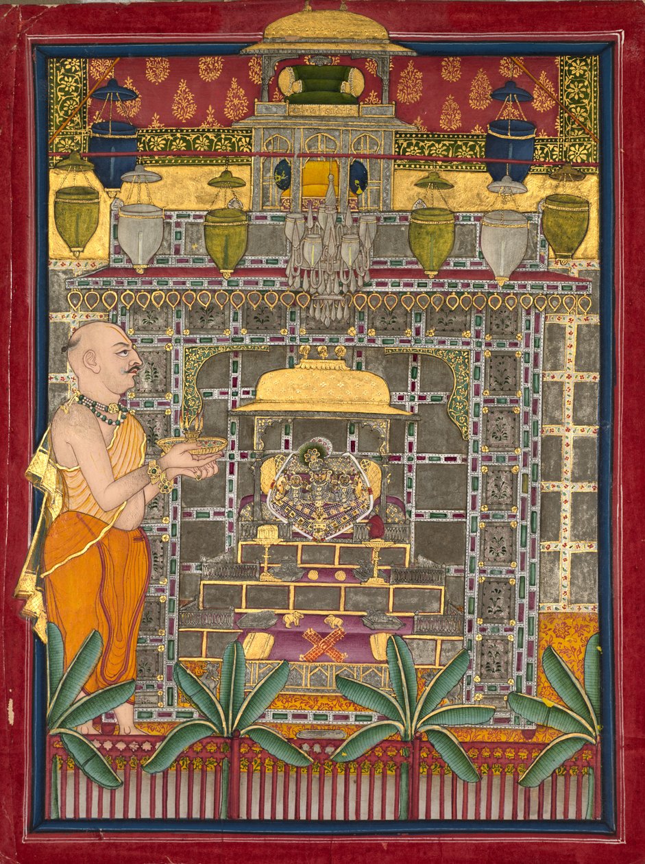 महाराव किशोर सिंह ने 1800 के मध्य में कृष्ण को बृजराजजी के रूप में पूजते हुए वल्लभ पुजारी के रूप में कपड़े पहने। द्वारा अज्ञात