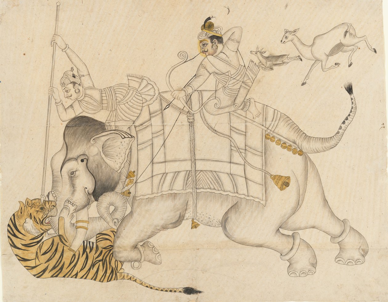 Maharao Shatru Sal II 1866-89 Hunting a Tiger, ca. 1866-89.  द्वारा अज्ञात