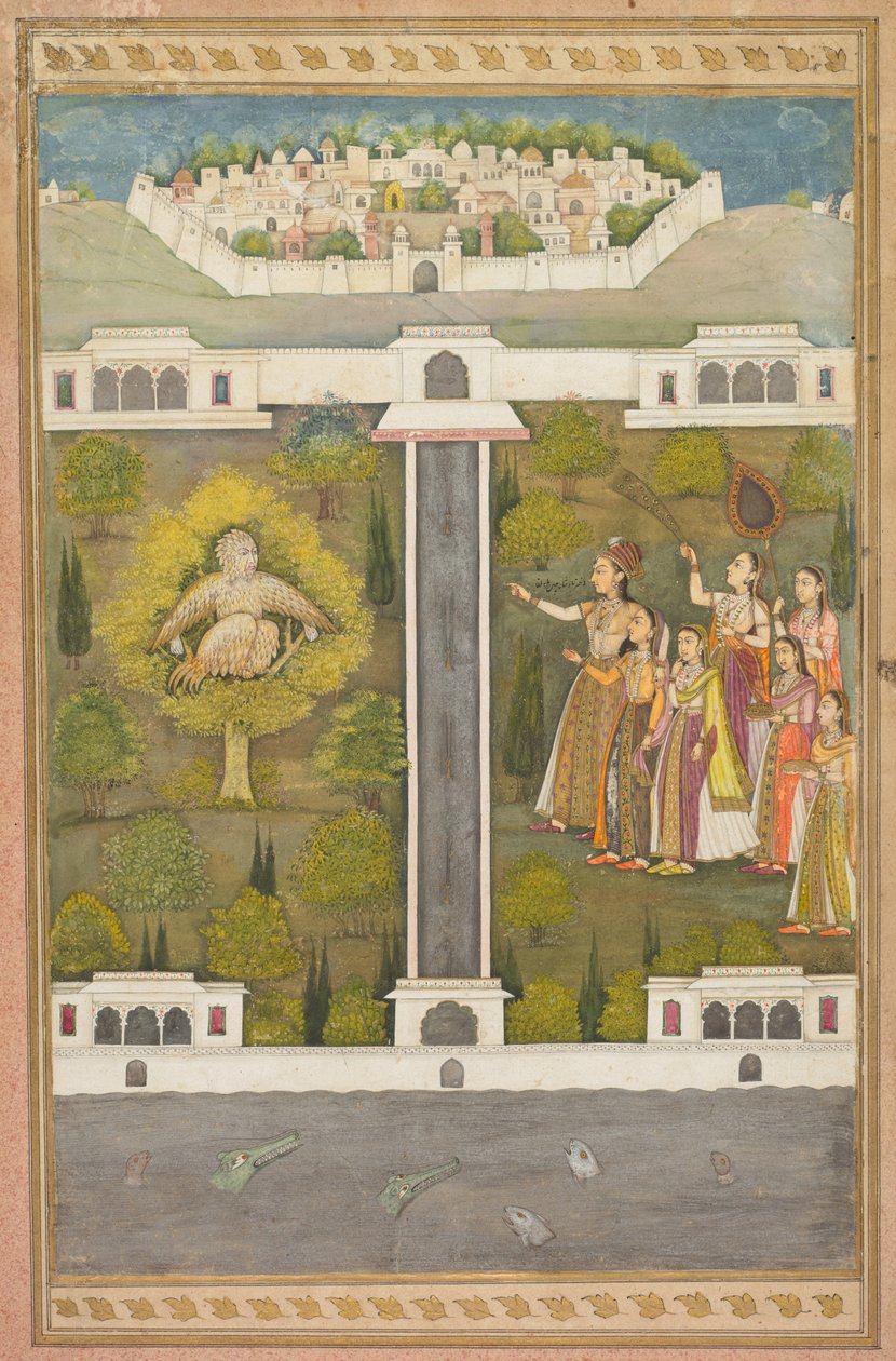 महलीका, चीन के सम्राट की बेटी, बर्ड-मैन ख्वाजा मुबारक की ओर इशारा करते हुए ..., सी। 1710। द्वारा अज्ञात