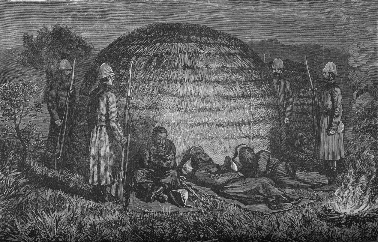 मेजर मार्टर और उनके लोग देशी Kraal, C1880 में Cetewayo की रखवाली करते हैं द्वारा अज्ञात