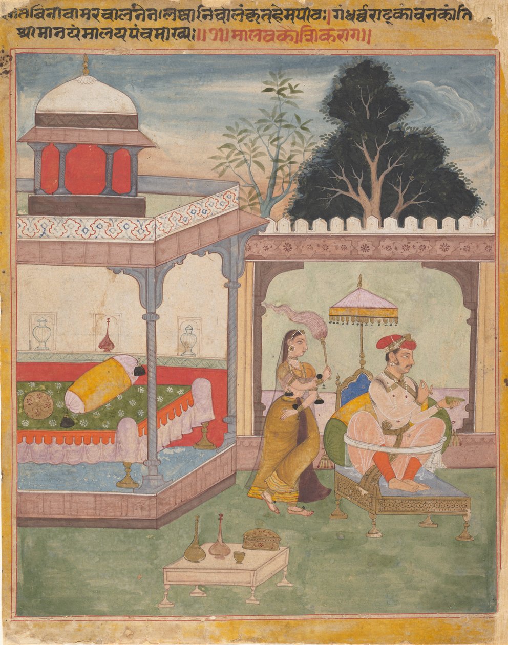 मालवाकुसिका राग ... 17 वीं सदी की शुरुआत में एक विवादास्पद रागमाला श्रृंखला संगीत मंडलों की माला से। द्वारा अज्ञात