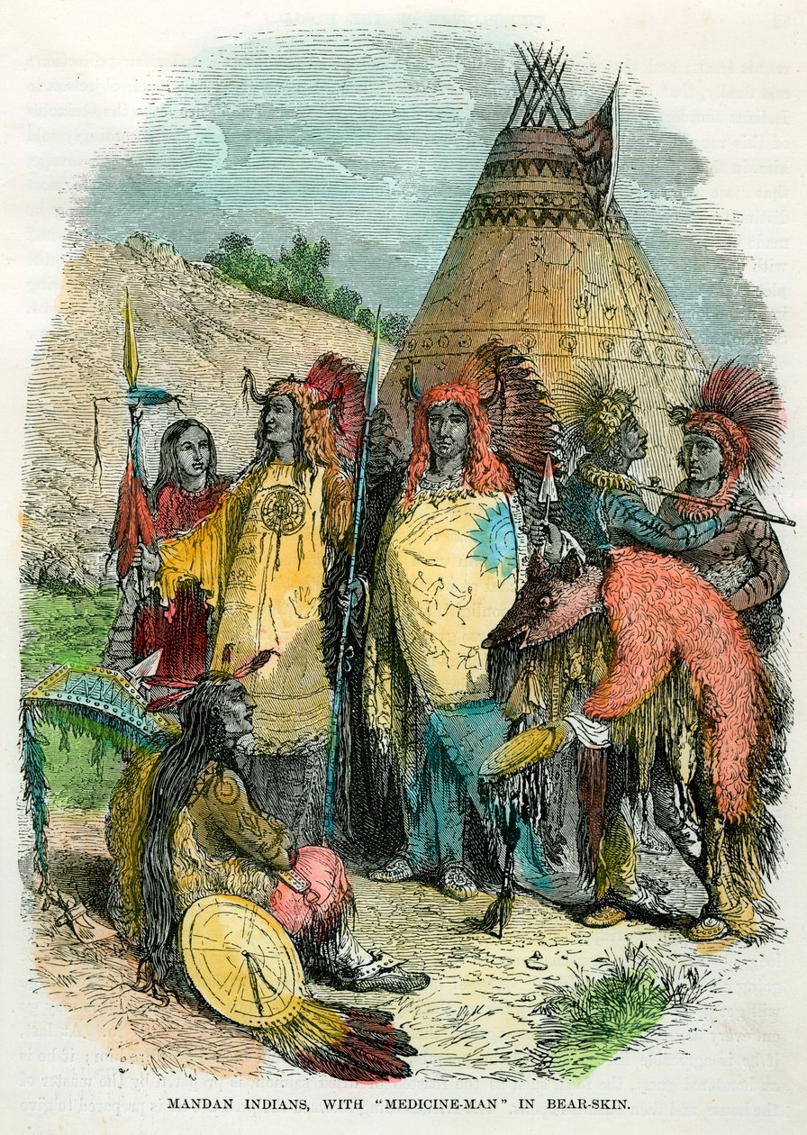 मंदन इंडियन्स, मेडिसिन मैन विद बेयर स्किन में, c1875 द्वारा अज्ञात