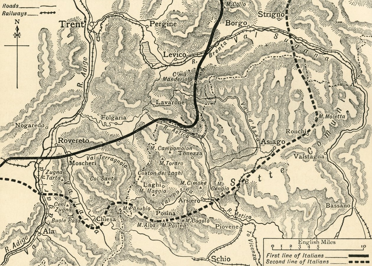 ट्रेंटिनो में ऑस्ट्रियाई हमले का चित्रण, मई, 1916, c1920। द्वारा अज्ञात
