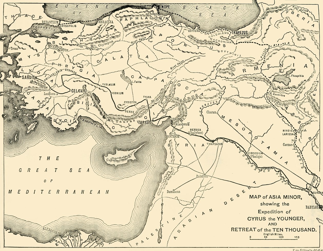 एशिया माइनर का नक्शा, साइरस द यंगर का अभियान और टेन थाउजेंड, 1890 का रिट्रीट। द्वारा अज्ञात