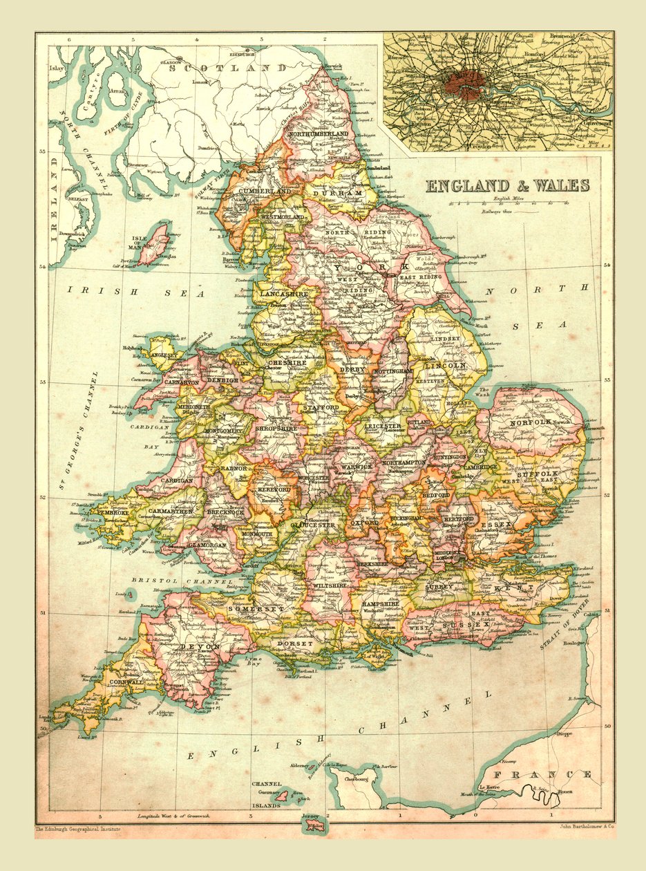 इंग्लैंड और वेल्स का नक्शा, 1902। द्वारा अज्ञात