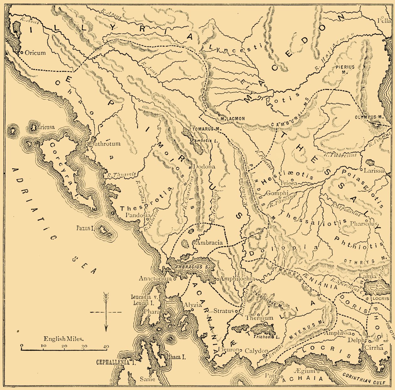 एपिरस और पश्चिमी ग्रीस का नक्शा, 1890। द्वारा अज्ञात