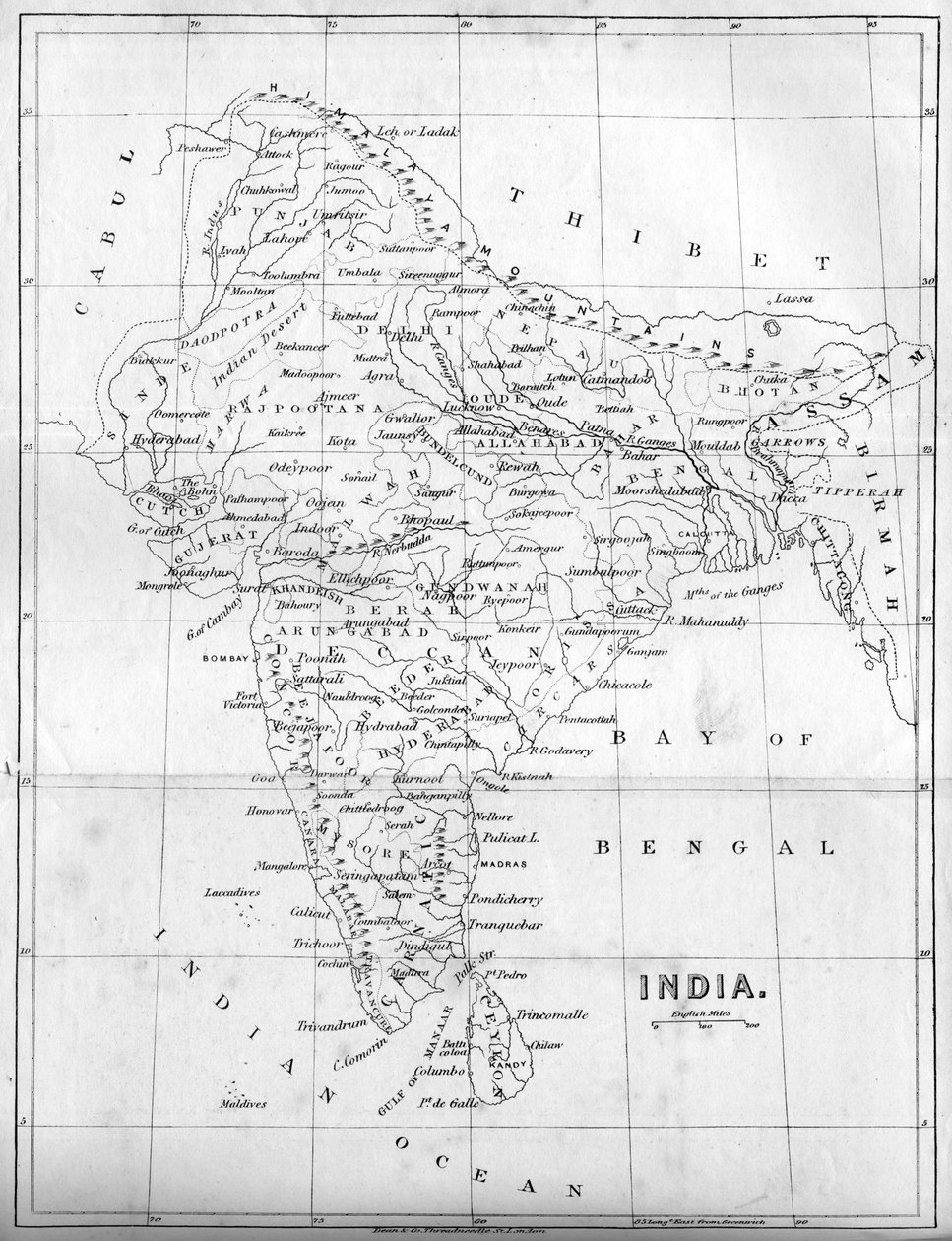 भारत का नक्शा, 1847 द्वारा अज्ञात