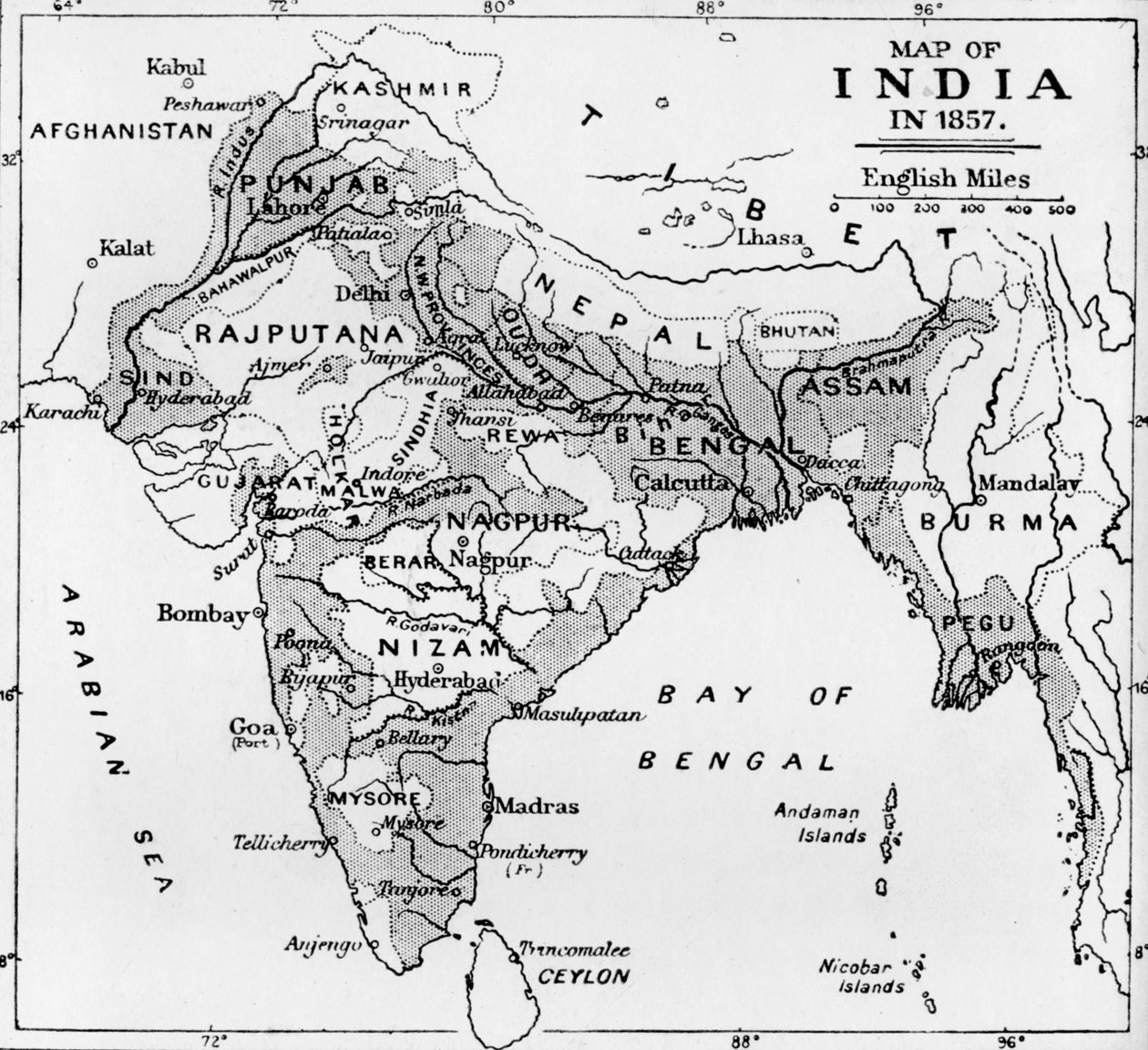 1857 में भारत का मानचित्र, c1912 द्वारा अज्ञात