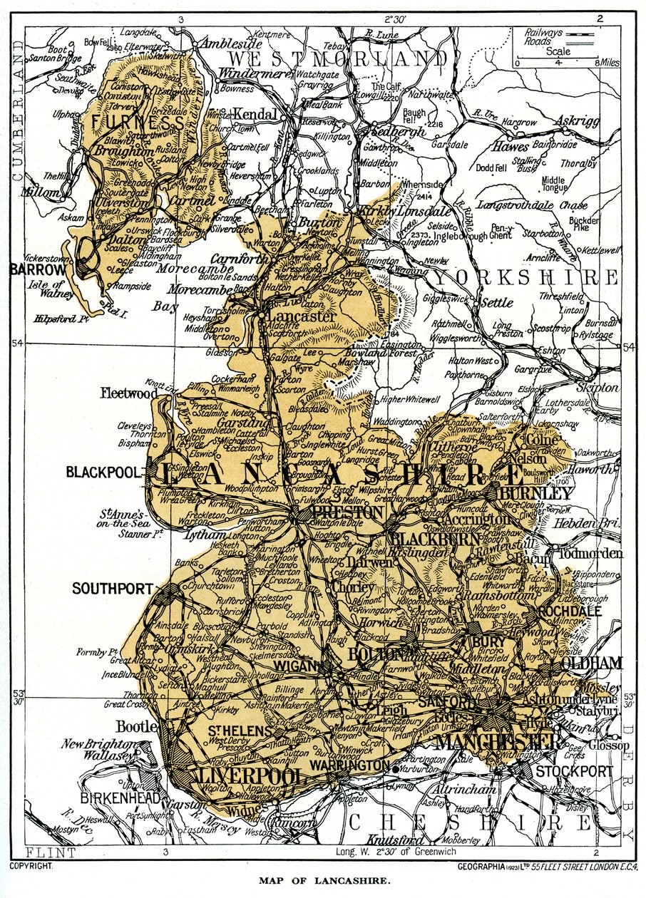 लंकाशायर का मानचित्र, 1924-1926 द्वारा अज्ञात