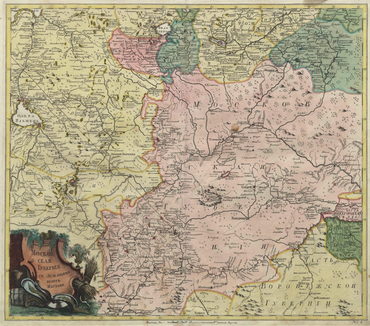 मास्को का नक्शा और निकटतम प्रांतों के हिस्से, 1745 द्वारा अज्ञात