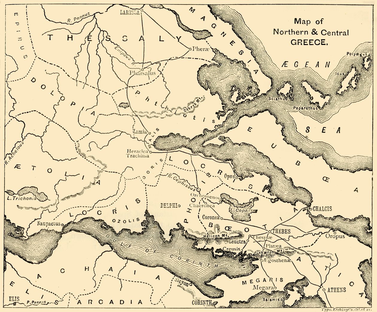 उत्तरी और मध्य ग्रीस का नक्शा, 1890। द्वारा अज्ञात