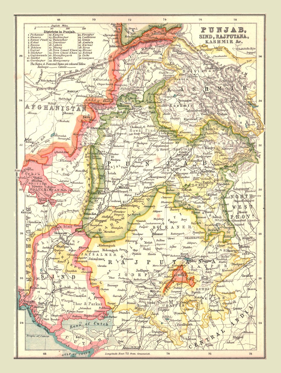 पंजाब, सिंध, राजपुताना और कश्मीर का नक्शा, 1902। द्वारा अज्ञात