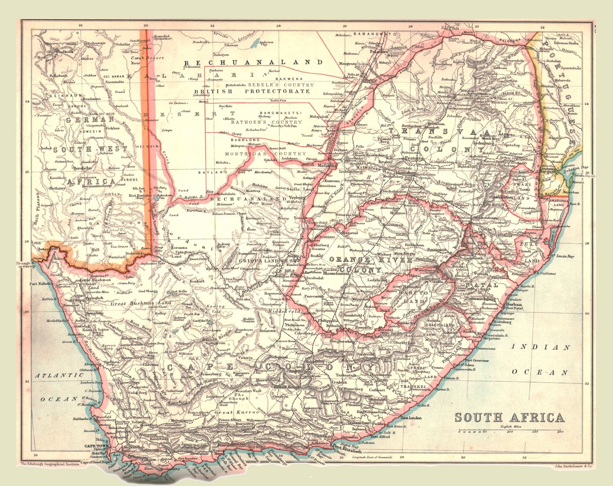 दक्षिण अफ्रीका का मानचित्र, 1902। द्वारा अज्ञात