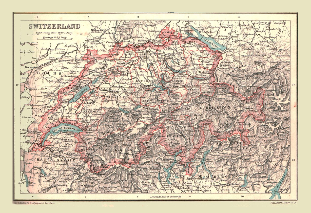 स्विट्जरलैंड का नक्शा, 1902। द्वारा अज्ञात