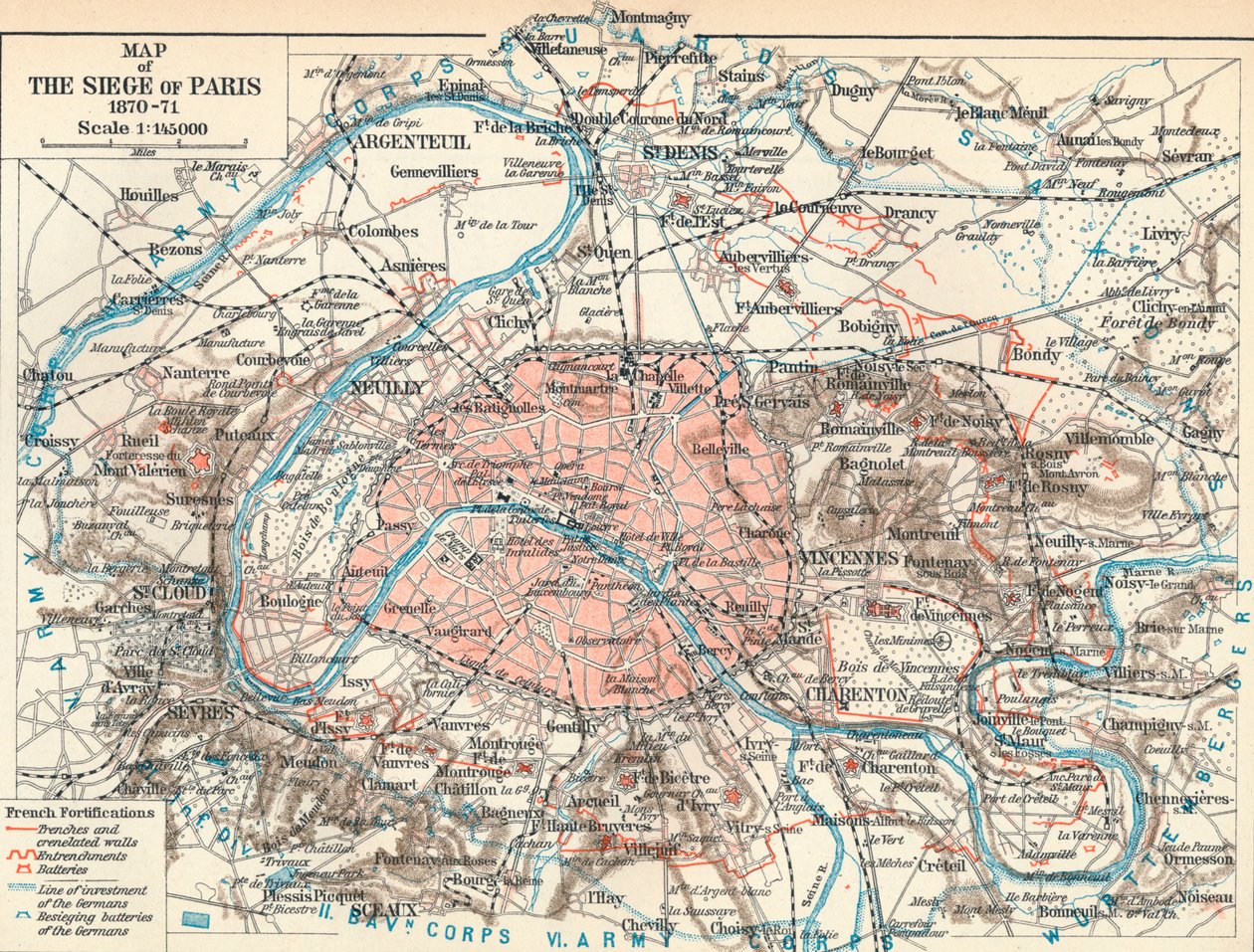 पेरिस की घेराबंदी का नक्शा, 1870-71, 1907 द्वारा अज्ञात