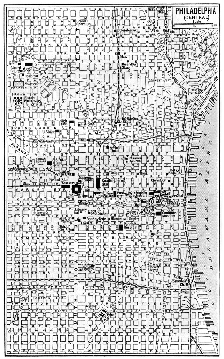 सेंट्रल फिलाडेल्फिया, पेंसिल्वेनिया, संयुक्त राज्य अमेरिका का नक्शा, c1930s द्वारा अज्ञात
