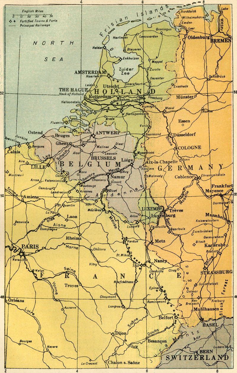 फॉर्ट्स के साथ बेल्जियम फ्रंटियर का मानचित्र, 1919। द्वारा अज्ञात