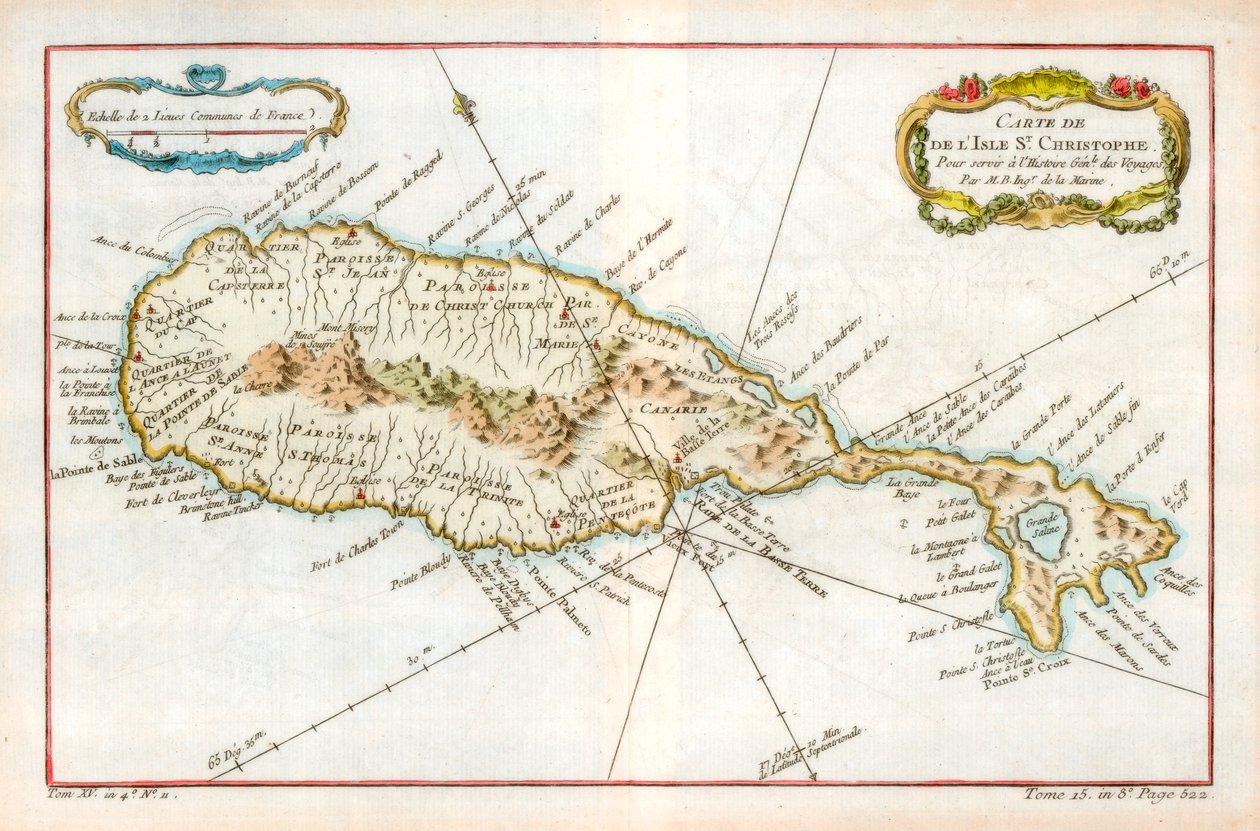 सेंट क्रिस्टोफर के कैरेबियन द्वीप का नक्शा, c1764 द्वारा अज्ञात