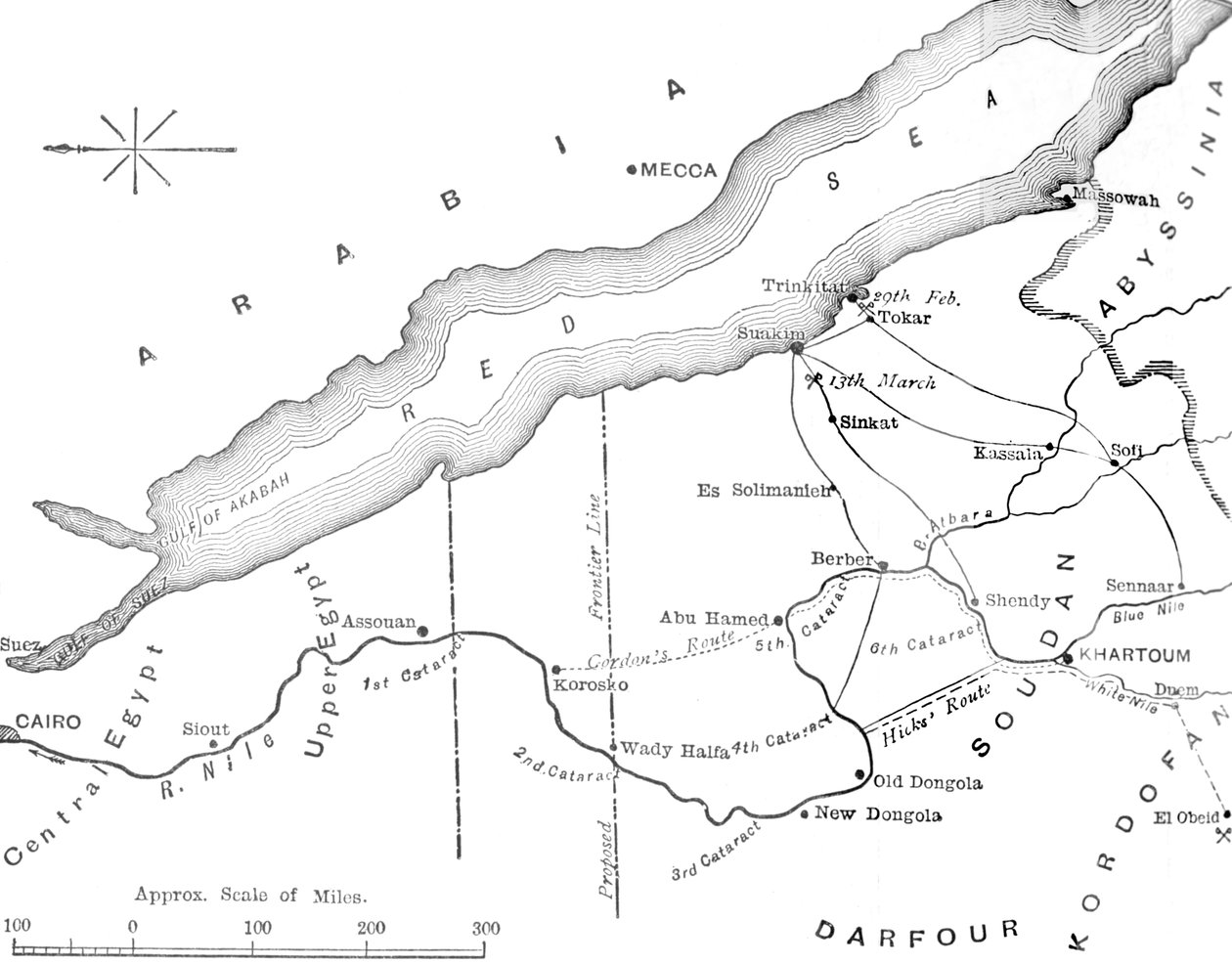 मिस्र और सौदान के बीच देश का मानचित्र, c1881-85 द्वारा अज्ञात