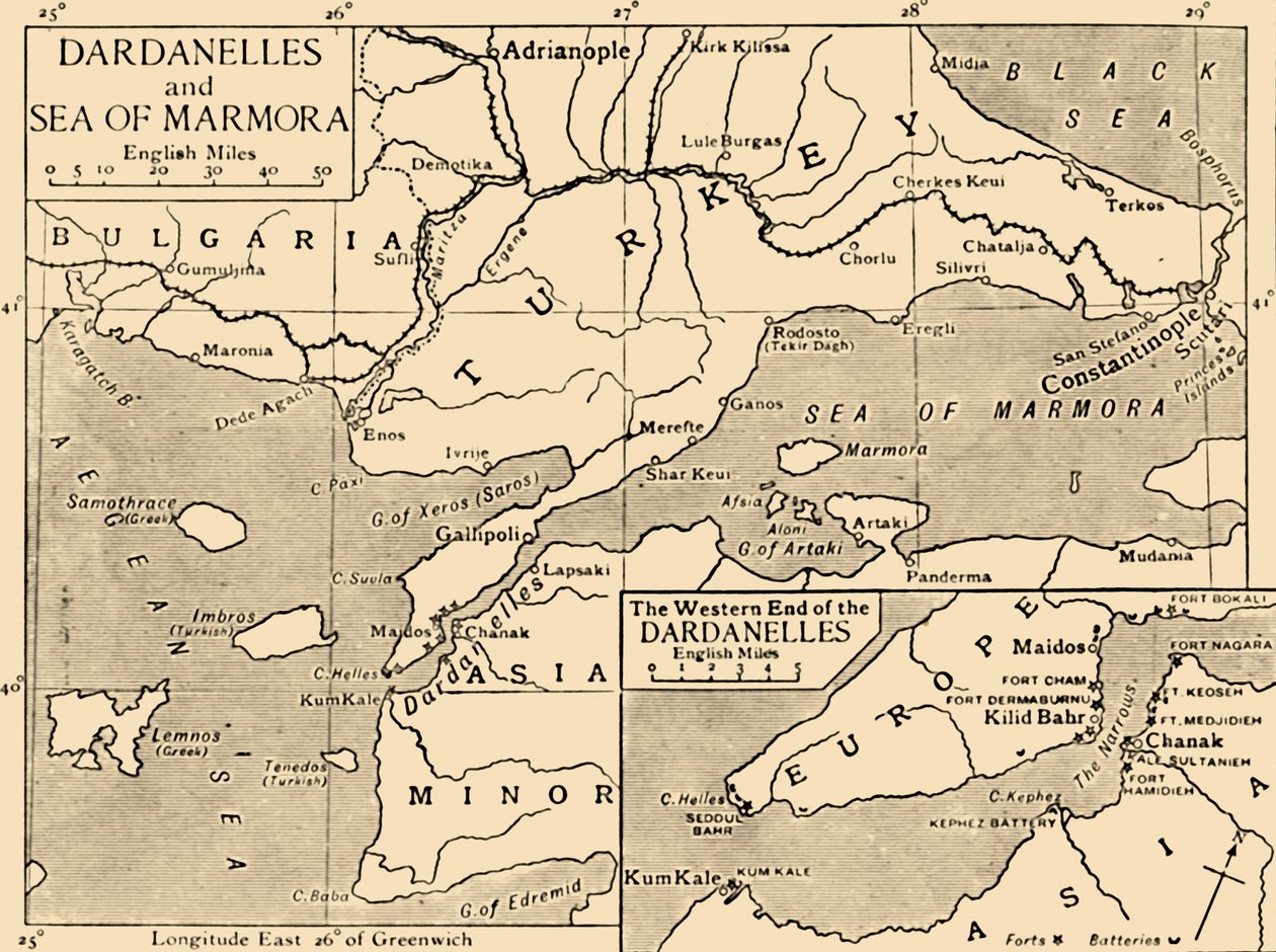 मार्डनारा के डारडानेल्स और सी का नक्शा, c1914, 1920। द्वारा अज्ञात