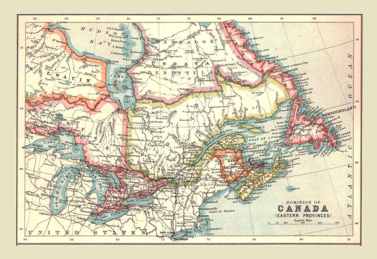 कनाडा के डोमिनियन का नक्शा, पूर्वी प्रांत, 1902। द्वारा अज्ञात